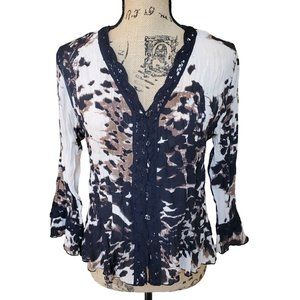 Violet & Claire Crinkle Blouse, Animal Print Womens Medium